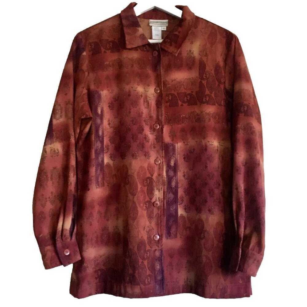 Coldwater Creek‎ Paisley Floral Button-Down Top Women’s Size L Orange Red